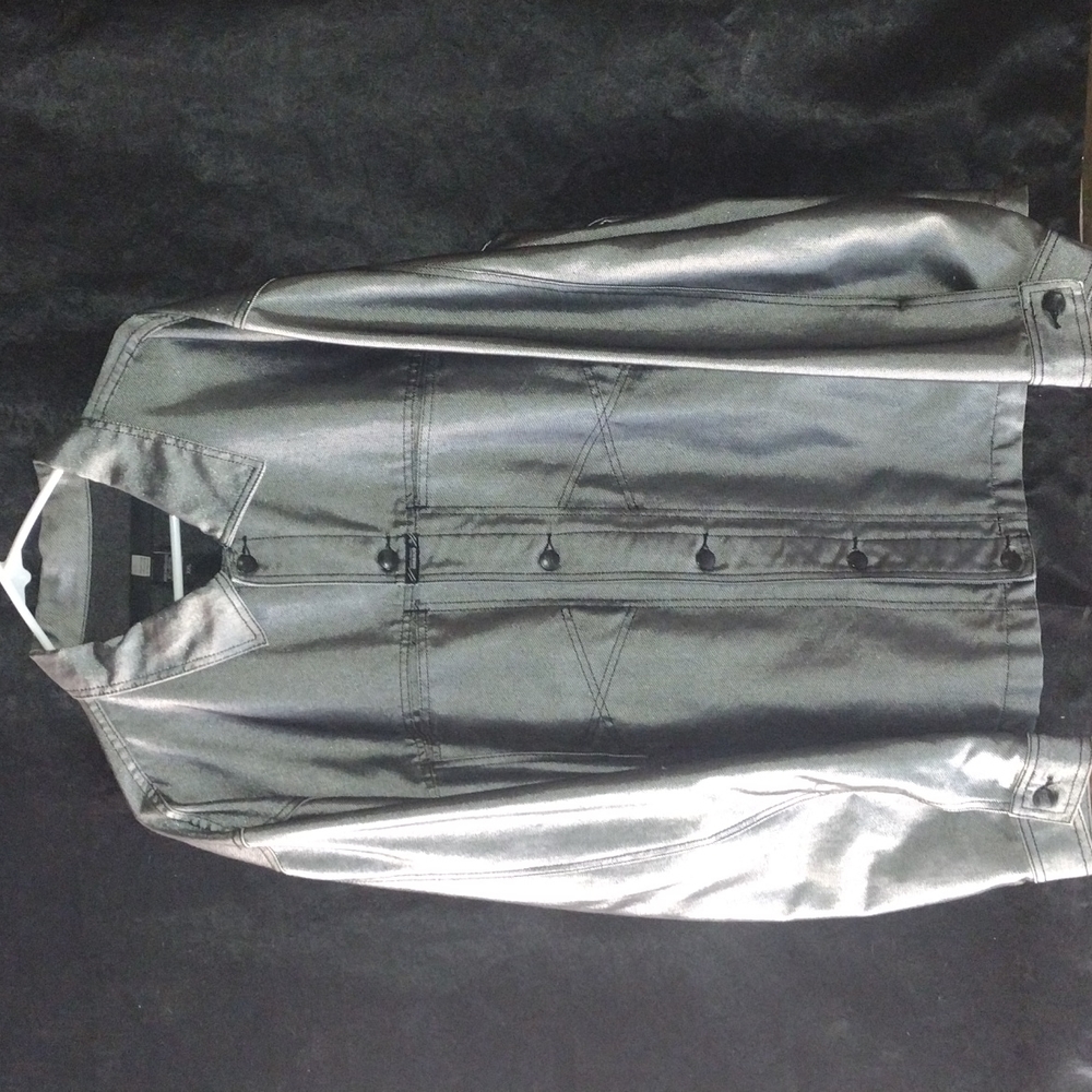 VINTAGE XXL MARITHÉ FRANÇOIS GIRBAUD TRUCKER JEAN JACKET , REFLECTIVE SILVER